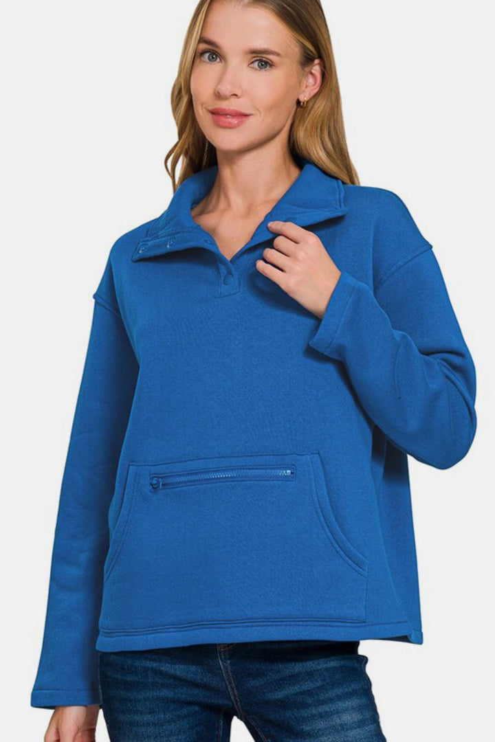 Plush Comfort Turtleneck Fleece Sweatshirt - Royal Blue