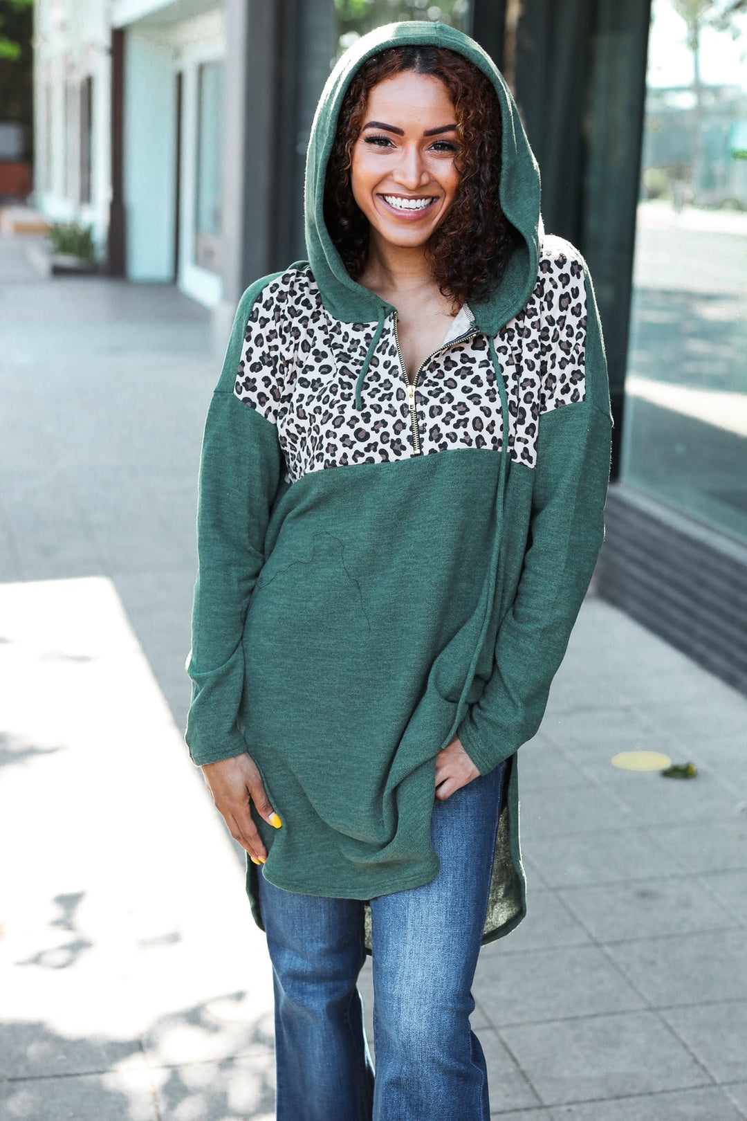 Leopard-Print Longline Hoodie