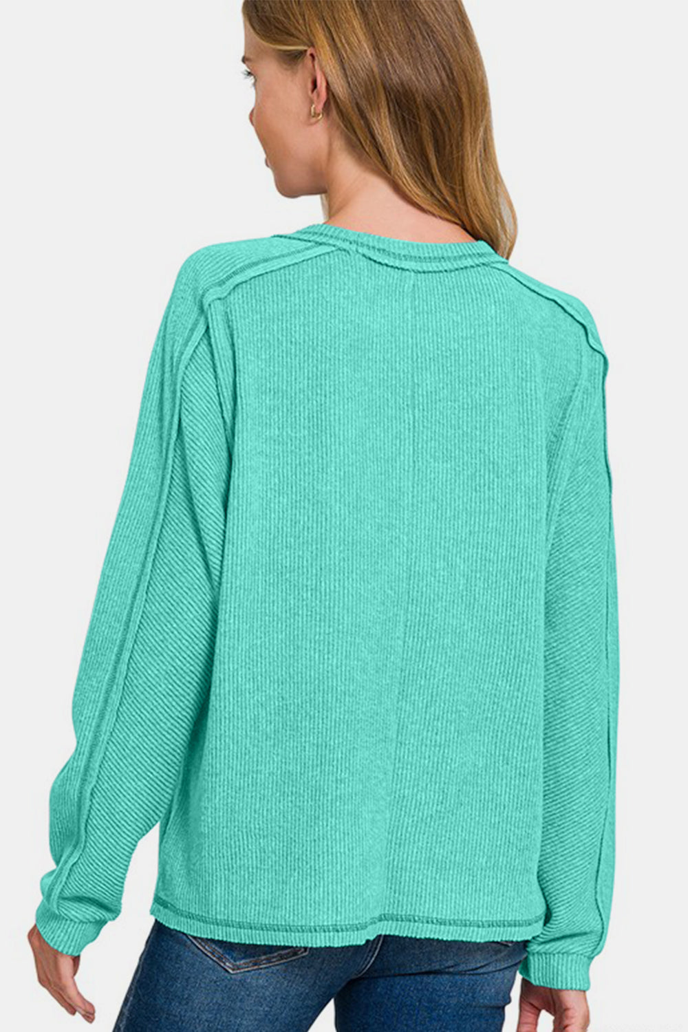 Call Me Cozy Ribbed Hacci Top - Turquoise