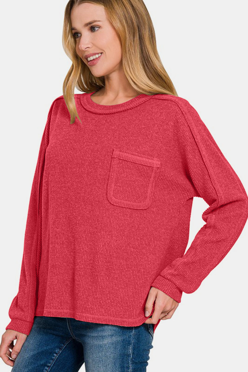 Call Me Cozy Ribbed Hacci Top - Red