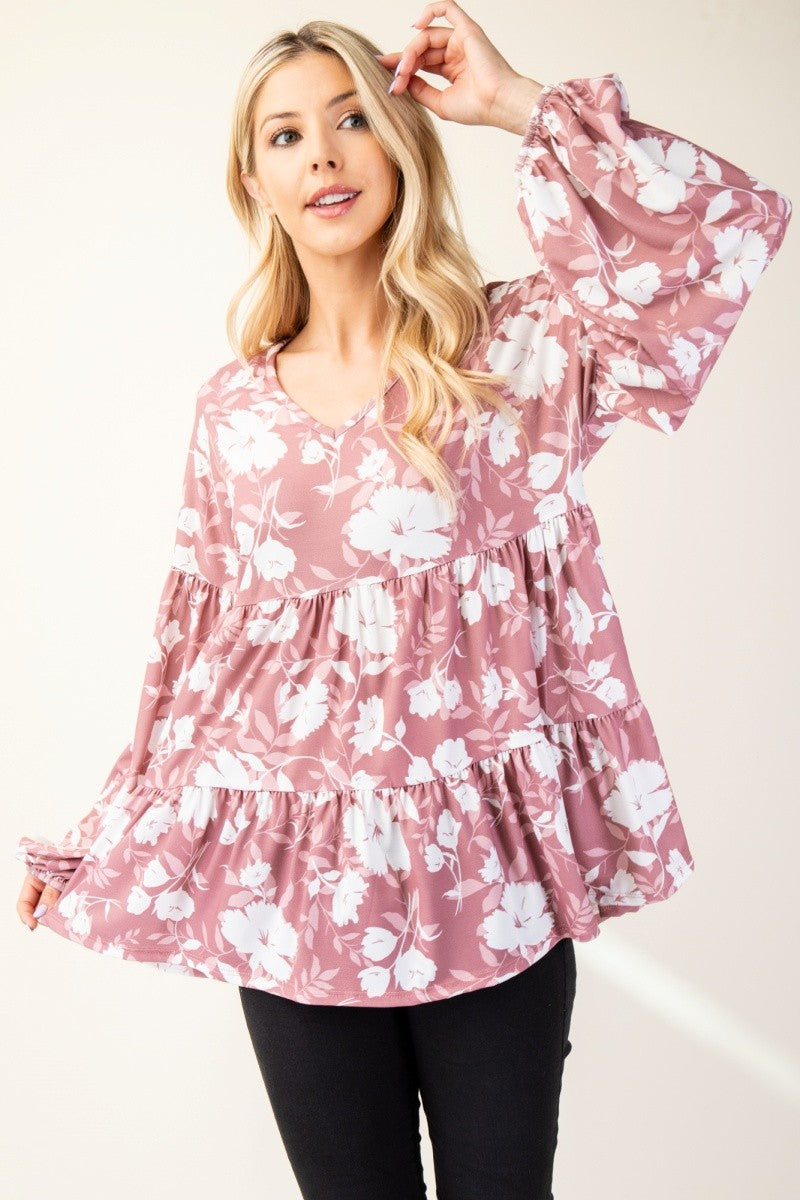 Forever Romantic - Tiered Floral Top - Mauve