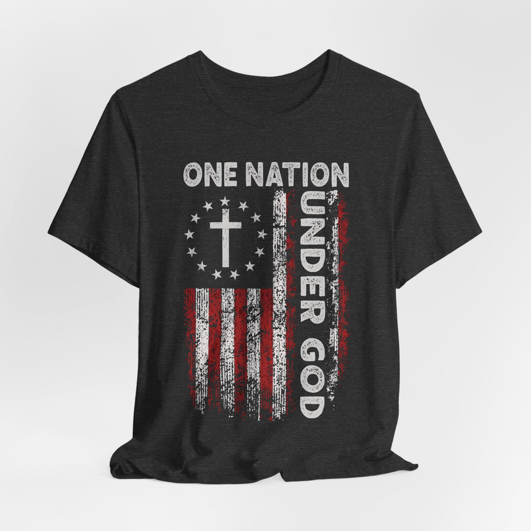 One Nation Under God - Cross With American Flag - Unisex Crew-Neck Tee