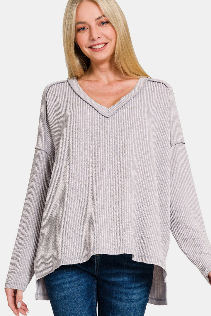 Next-Level Style - Textured Exposed Seam Top - Light Gray