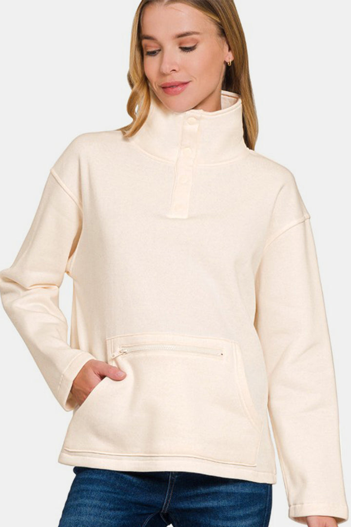 Plush Comfort Turtleneck Fleece Sweatshirt - Cream