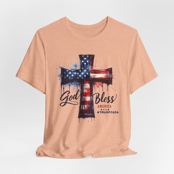 God Bless America Trump 2024 Commemorative - USA Flag Cross Watercolor - Unisex Crew-Neck Tee