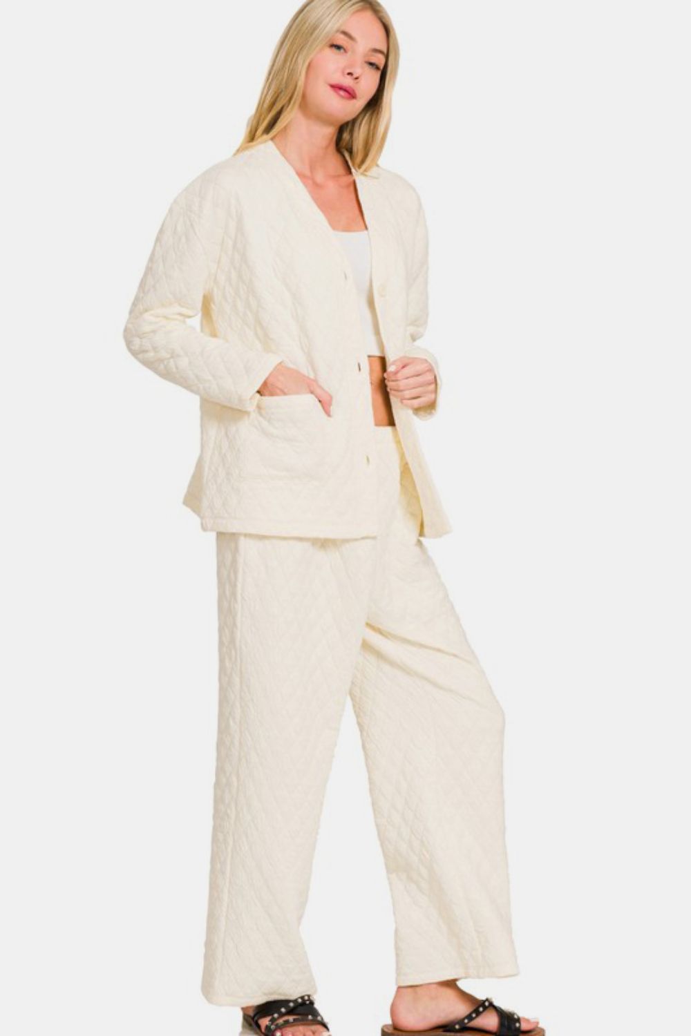 Snug & Stylish Quilted Loungewear Set - Cream