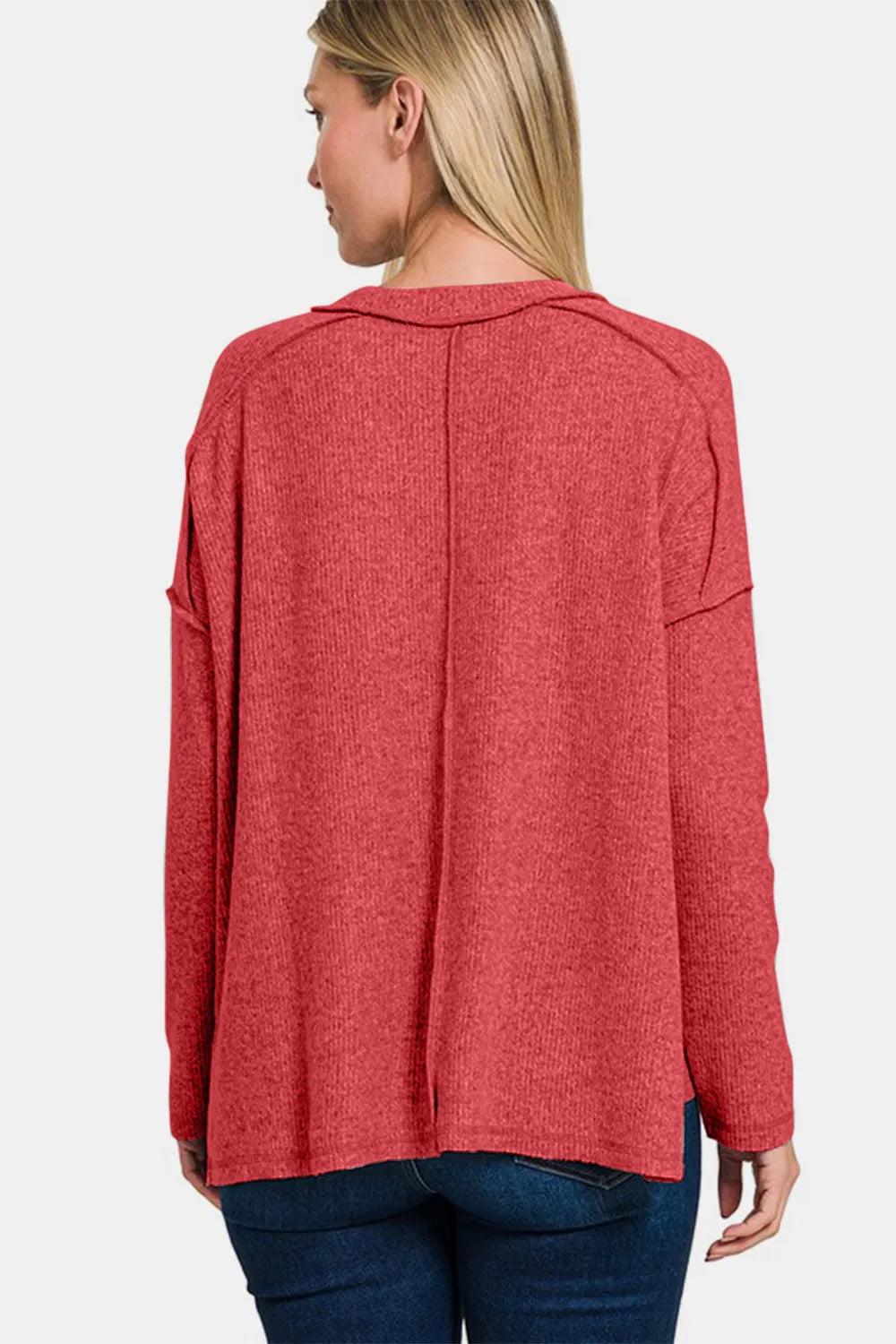 Cozy Style - Brushed Knit Sweater Top - Red