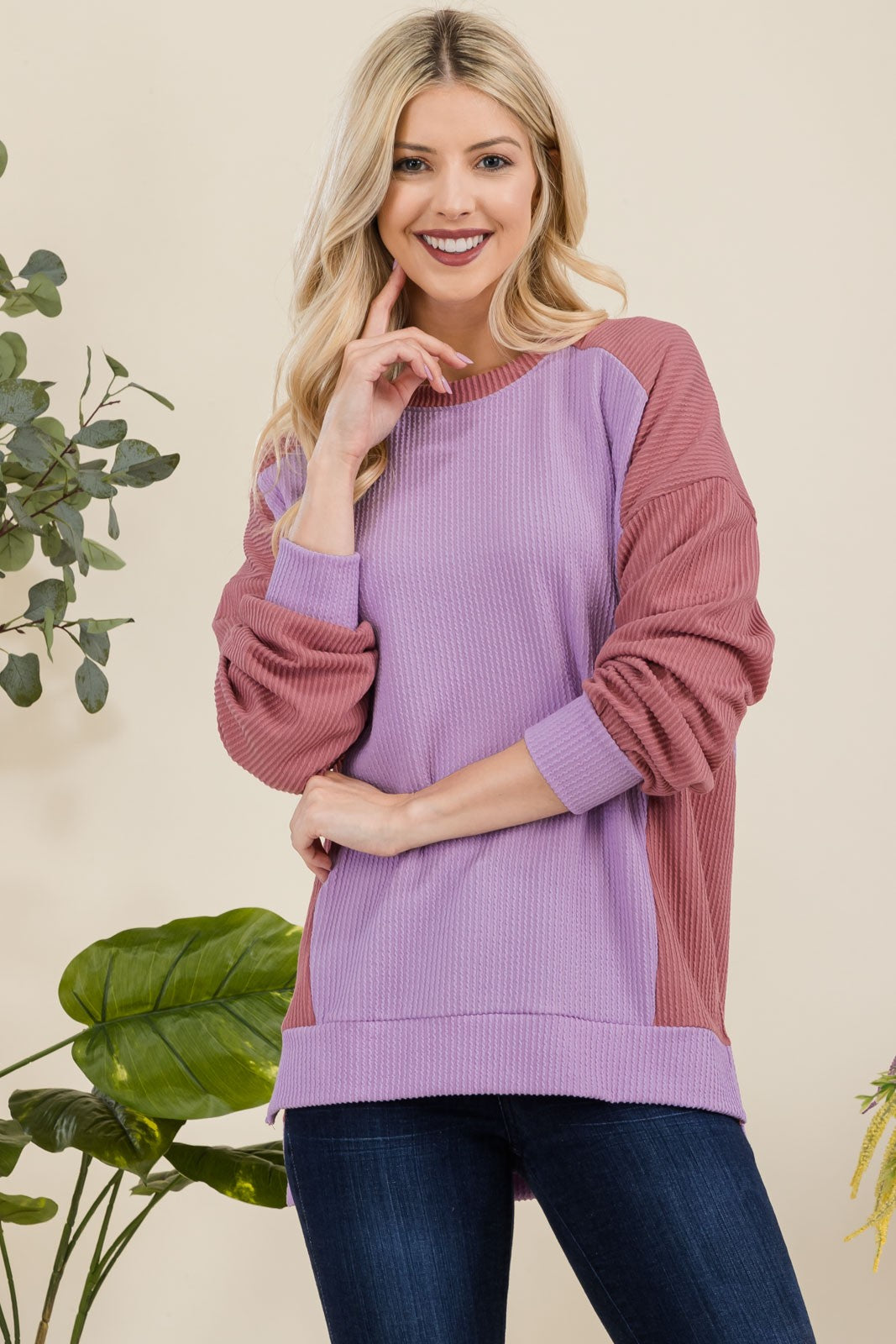 Letting It Go - High-Low Sweatshirt Top - Lavender