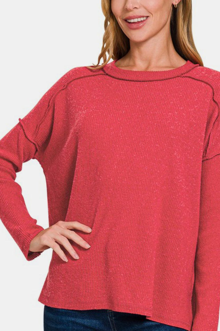 Cozy Style - Brushed Knit Sweater Top - Red