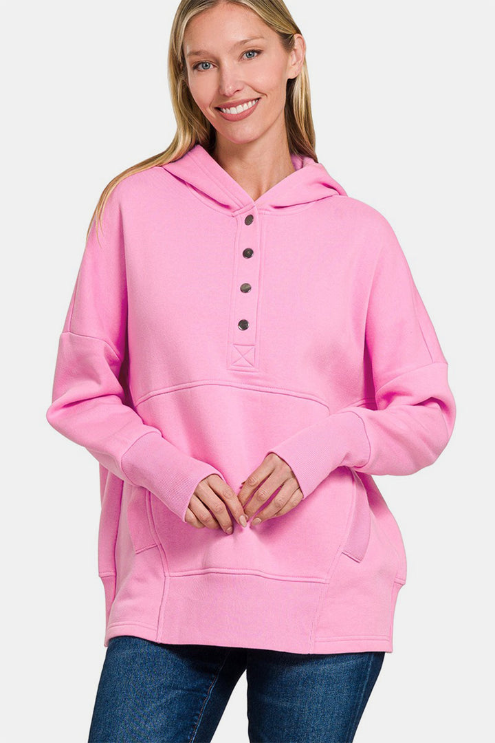 Sporty Chic Half-Snap Hoodie - Pink