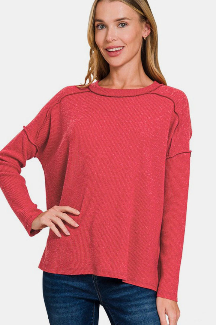 Cozy Style - Brushed Knit Sweater Top - Red