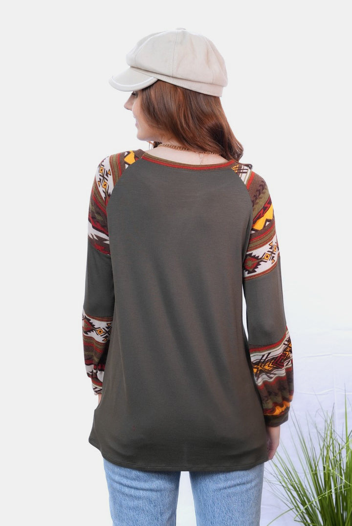 Holding On Aztec-Print Top - Dark Olive