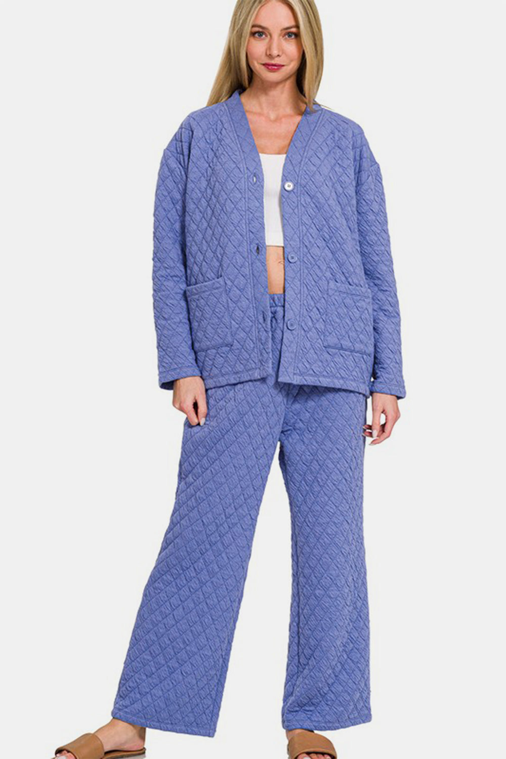 Snug & Stylish Quilted Loungewear Set - Blue Purple