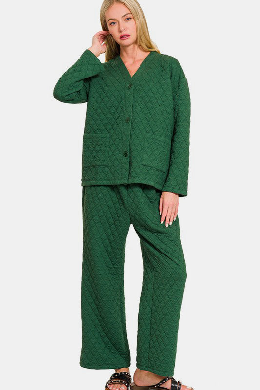 Snug & Stylish Quilted Loungewear Set - Green