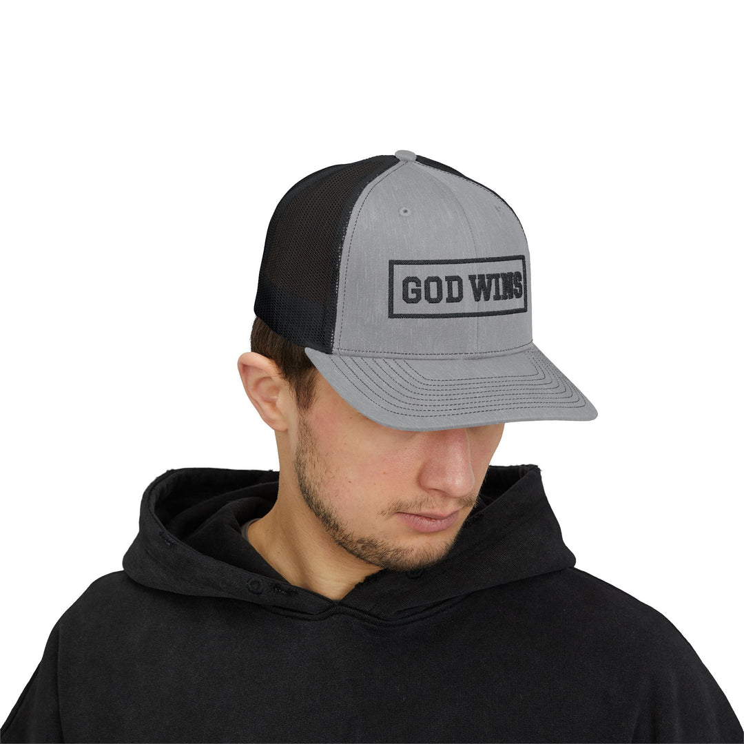 God Wins - Embroidered Design - Snapback Trucker Cap