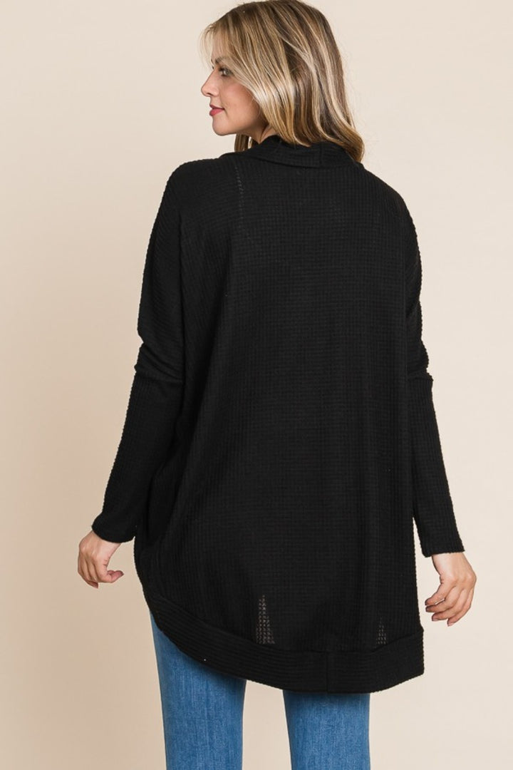 Black Waffle-Knit Cocoon Cardigan