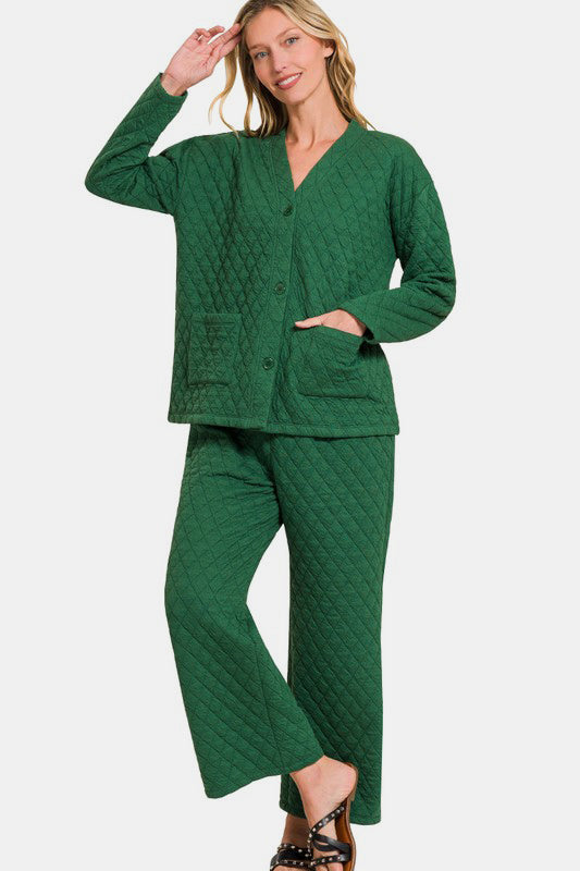 Snug & Stylish Quilted Loungewear Set - Green