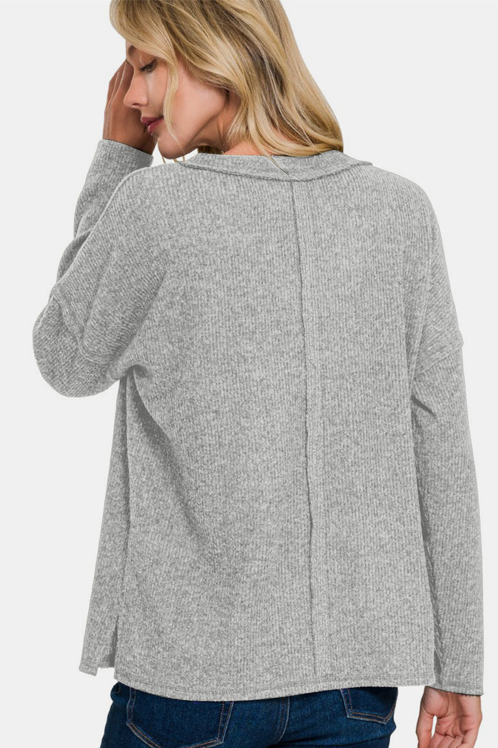 Perfect Basics - Ribbed Drop-Shoulder Top - Sleet