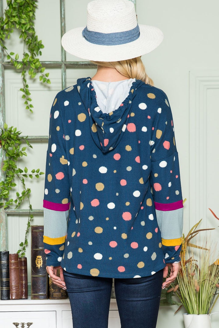 Playful Charm - Polka Dot Hoodie - Navy