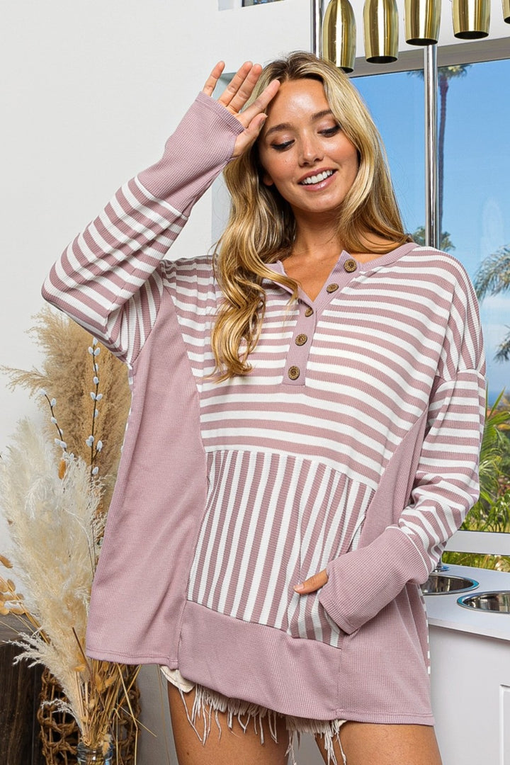 Thermal Striped Oversized Thumbhole Top