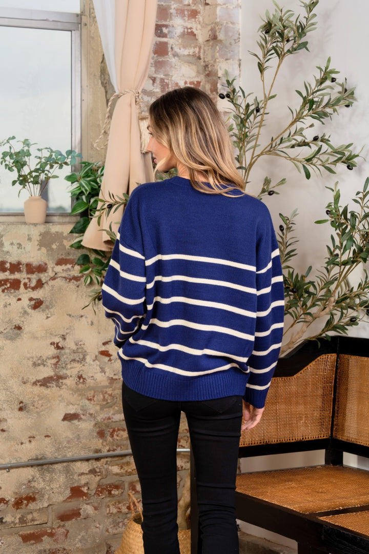 Navy/Ivory Striped Sweater