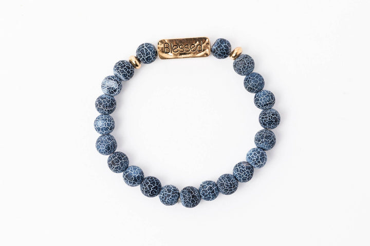 Blessed Beyond Measure - Natural Stone Stretchy Bracelet - Navy Marble