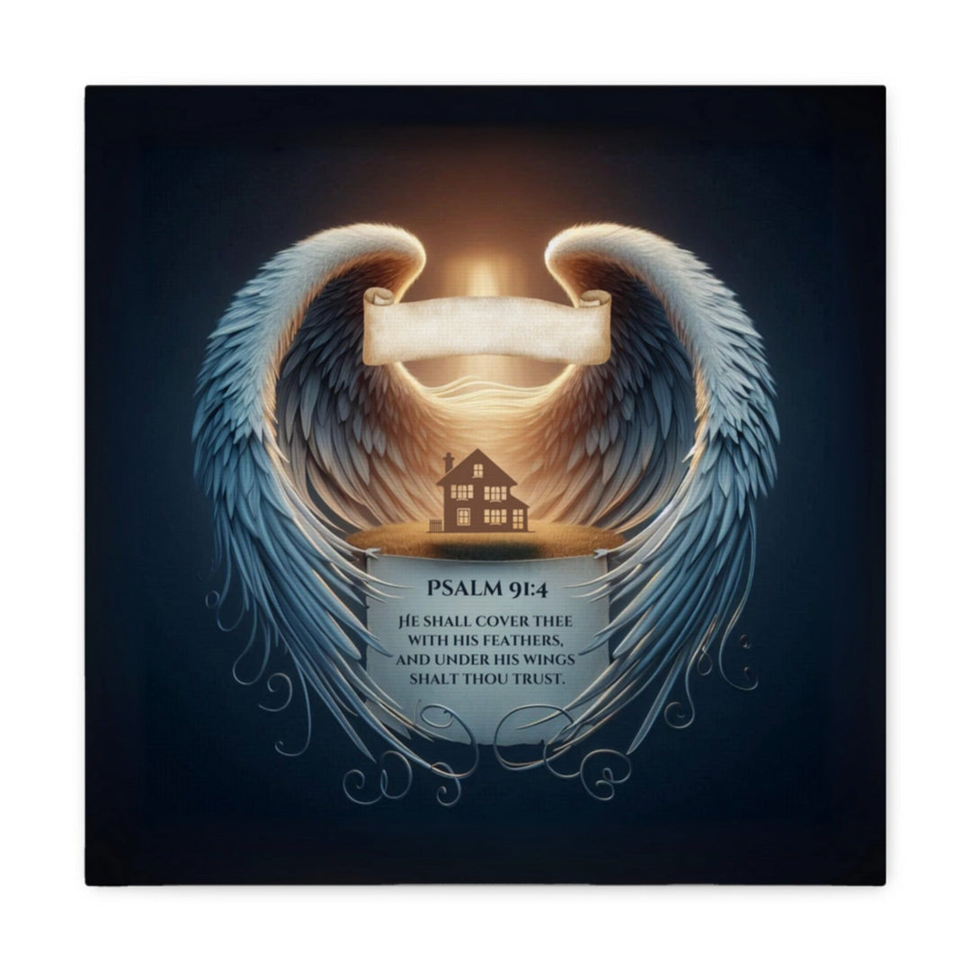 Psalm 91:4 Personalized Custom Canvas Art | Home Covered Under His Wings | Customize It