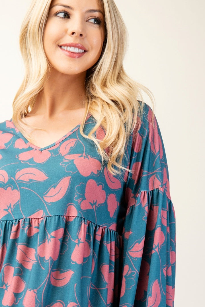 Forever Romantic - Tiered Floral Top - Teal