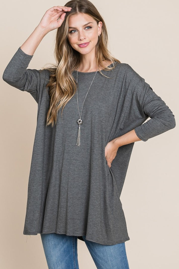 All-Day Comfort - Oversized Tunic Top - Charcoal