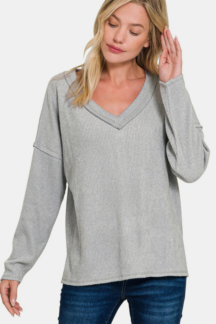 Perfect Basics - Ribbed Drop-Shoulder Top - Sleet