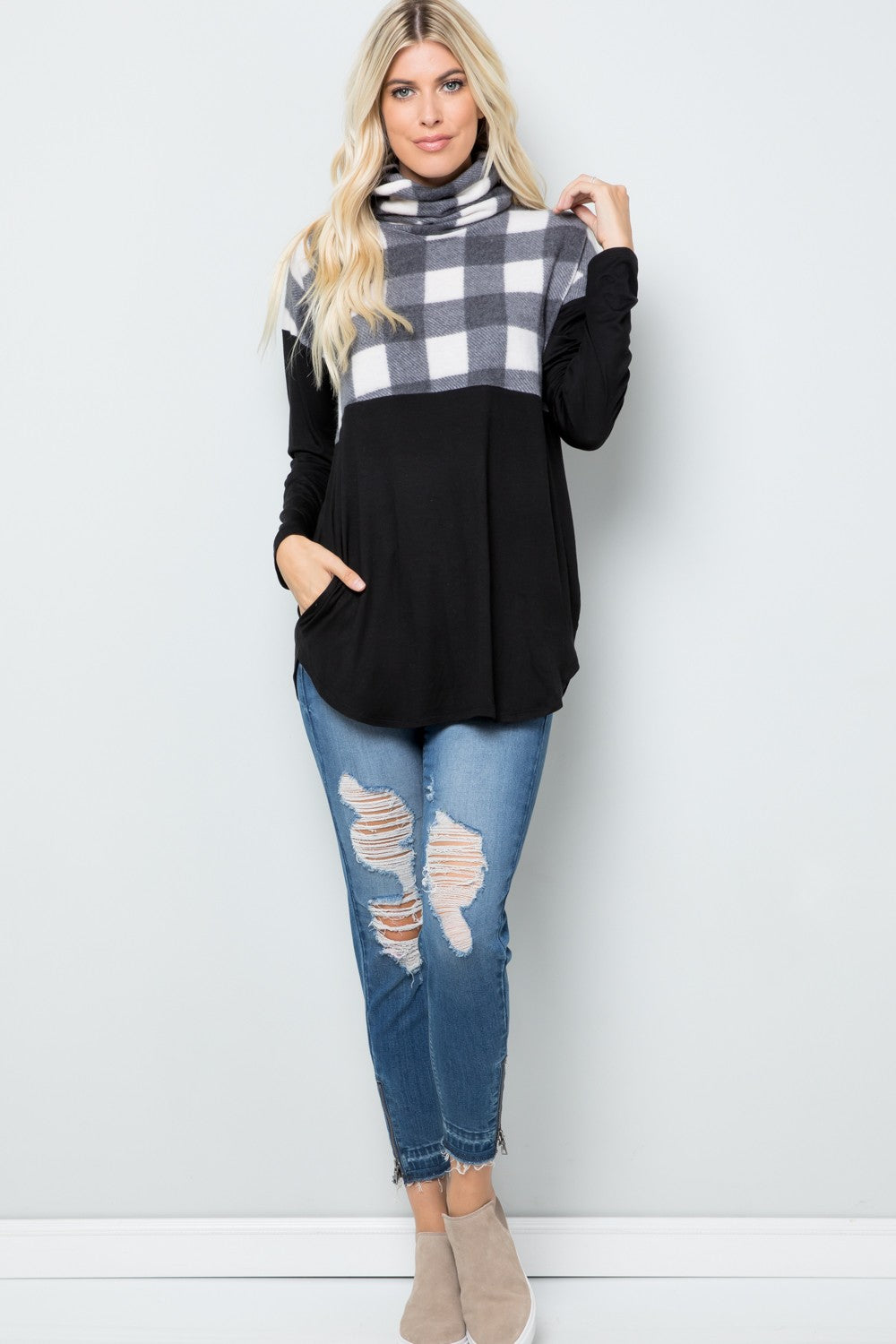 Cozy Feels - Plaid Turtleneck Top