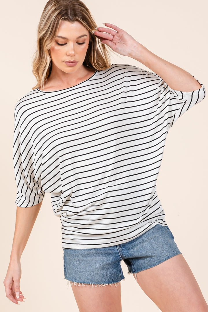 Closet Staple - Striped Boat-Neck Dolman Top - Ivory