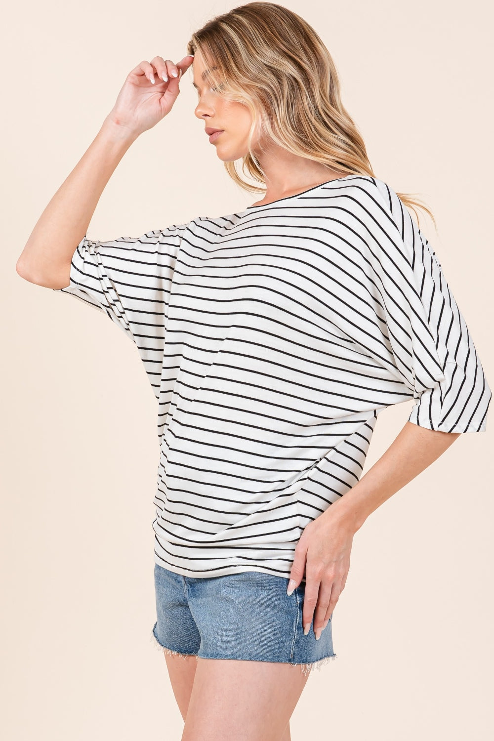 Closet Staple - Striped Boat-Neck Dolman Top - Ivory