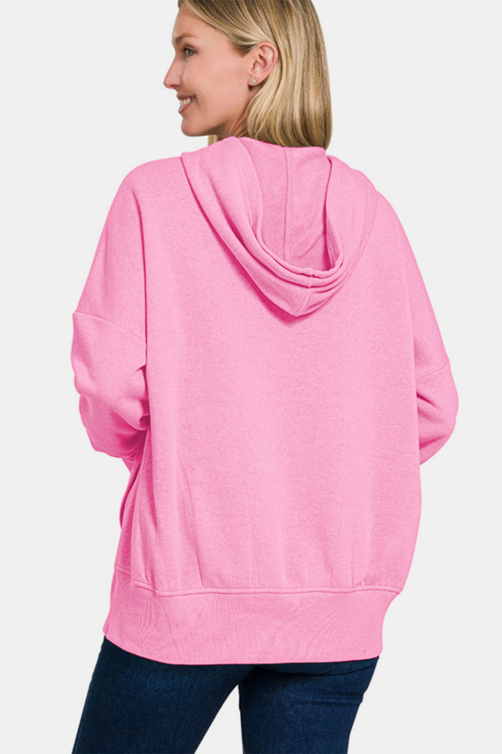 Sporty Chic Half-Snap Hoodie - Pink