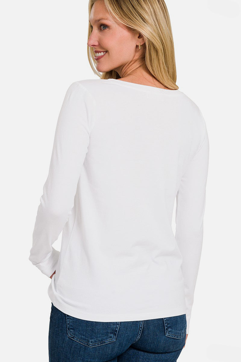 Comfy Basics - Cotton V-Neck Top - White