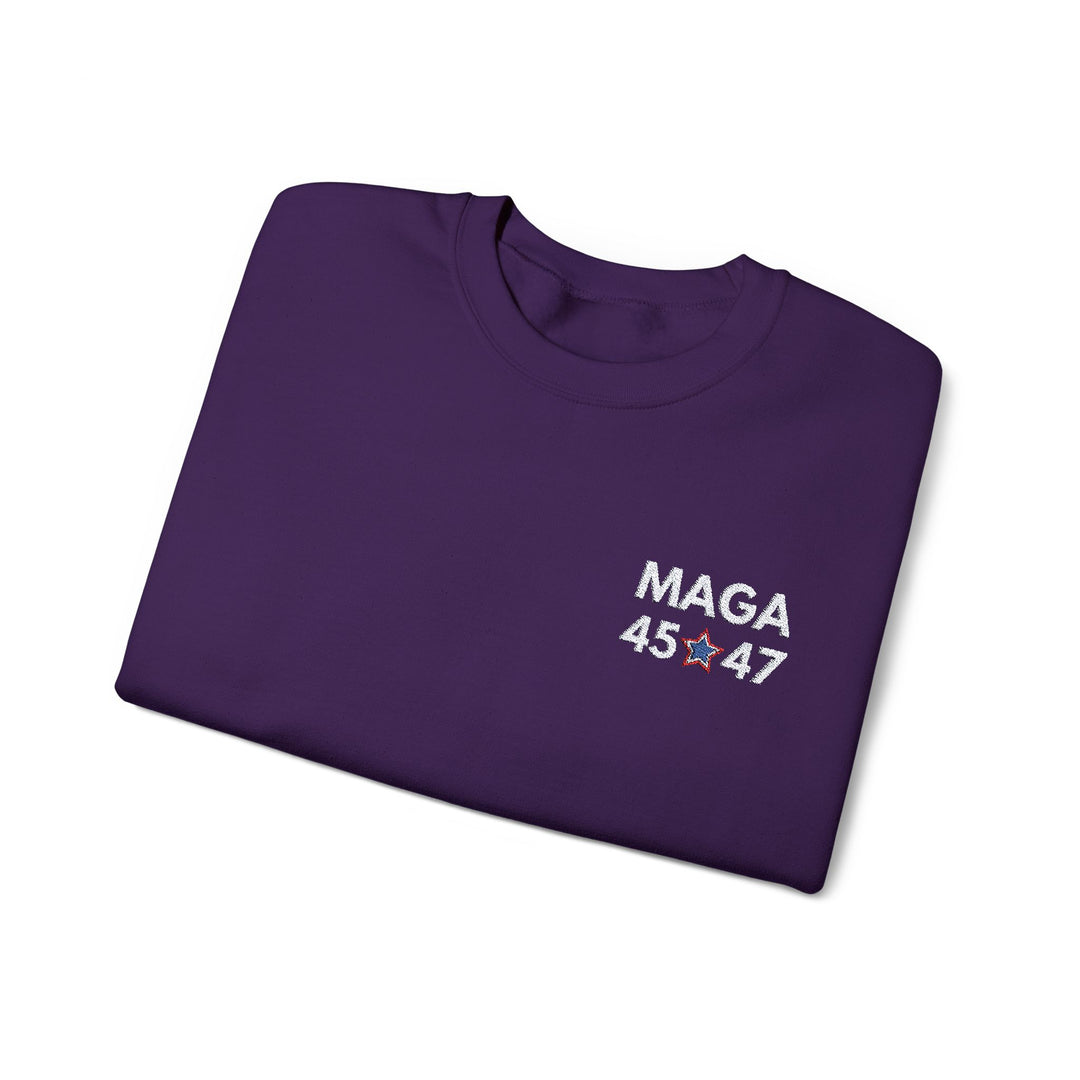 [Embroidered] MAGA 45-47 With Patriotic Star - Unisex Crew-Neck Sweatshirt