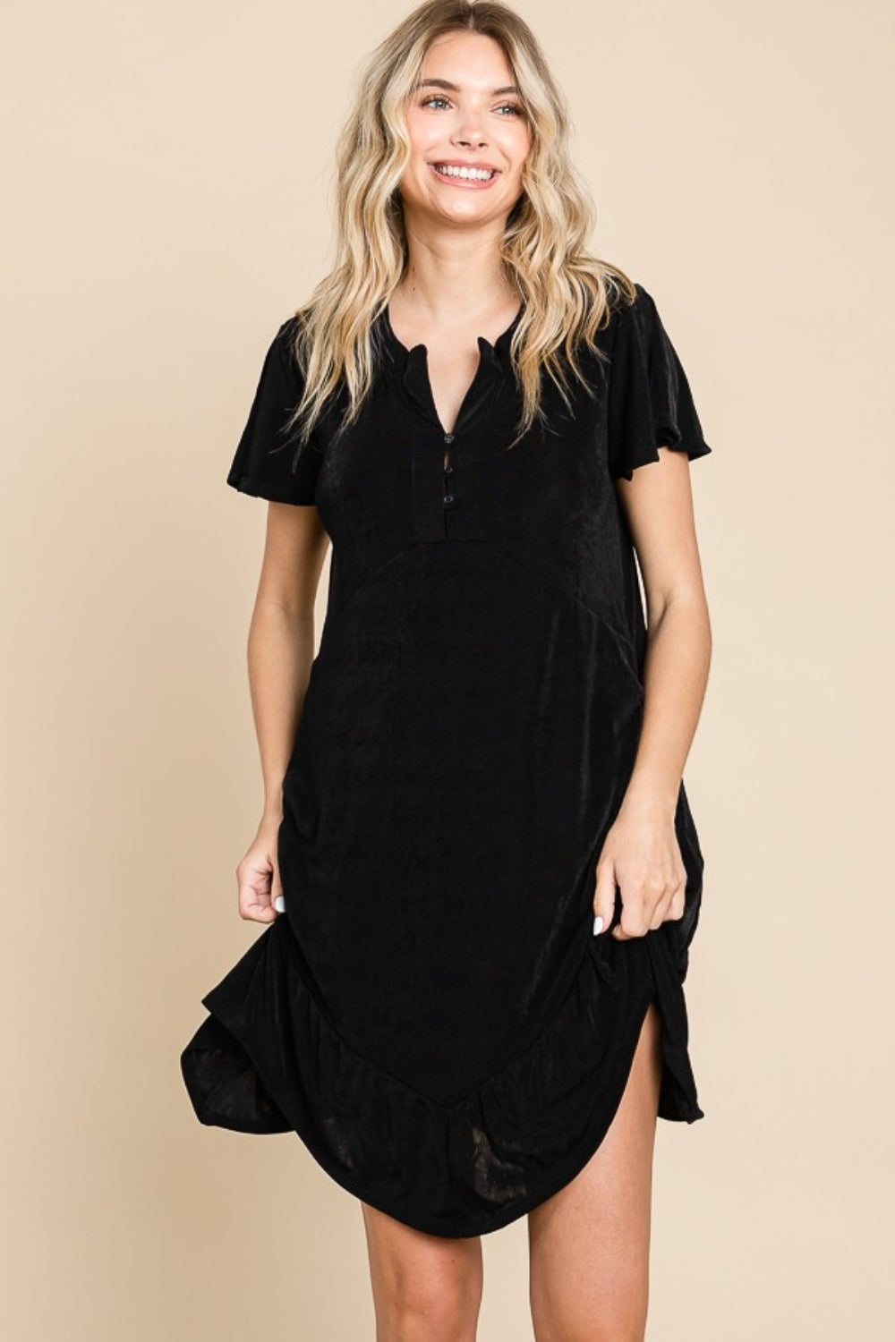 Strong Woman - Ruffled Asymmetric Hem Dress - Black