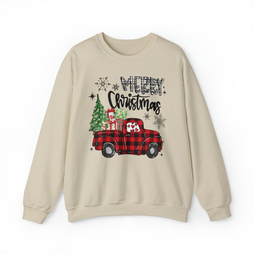 Merry Christmas Plaid Truck - Unisex Crew-Neck Sweatshirt