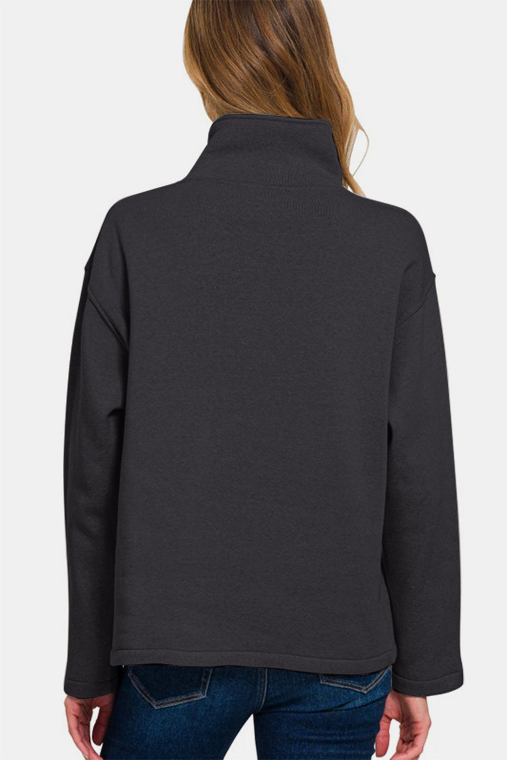 Plush Comfort Turtleneck Fleece Sweatshirt - Black