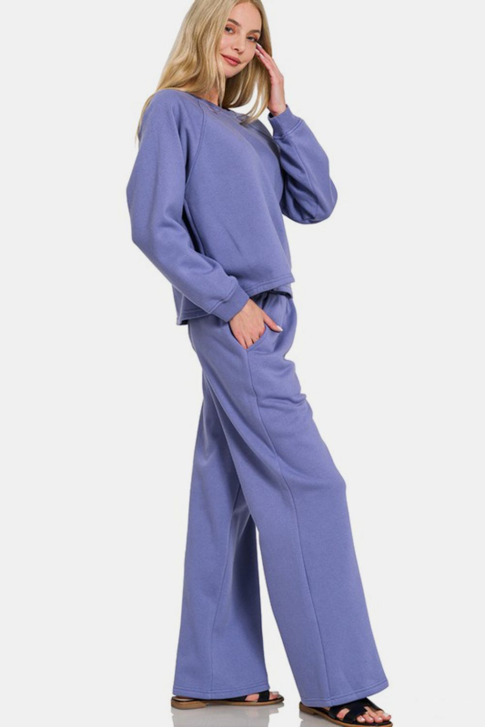 Relax In Style - Raglan Top and Pants Set - Dusty Blue