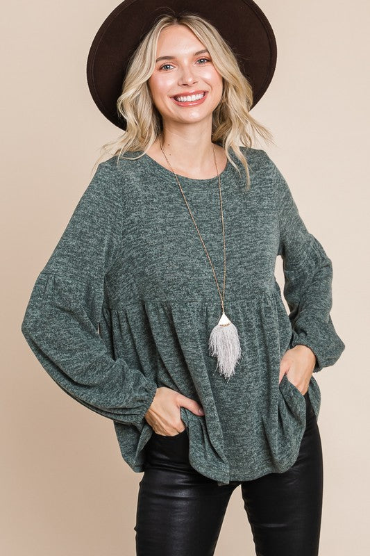 Loved & Adored - Heathered Babydoll Top