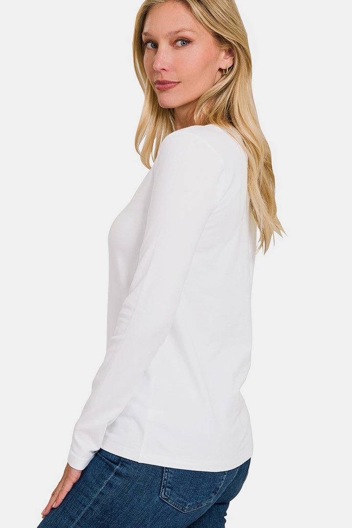 Comfy Basics - Cotton V-Neck Top - White