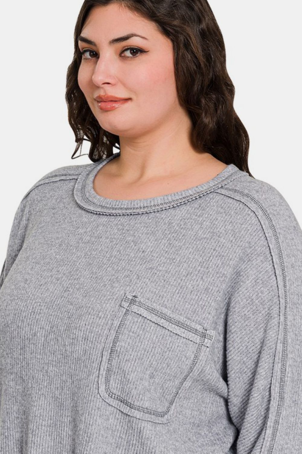 Call Me Cozy Ribbed Hacci Top - Gray