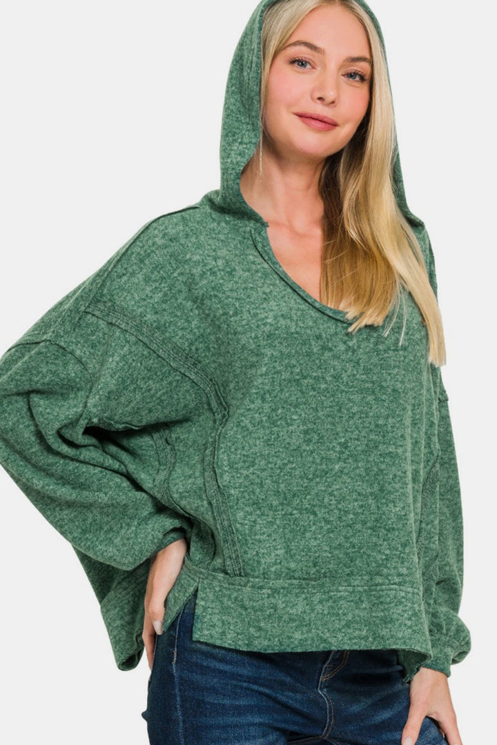 Elevated Comfort Exposed-Seam Hoodie - Dark green