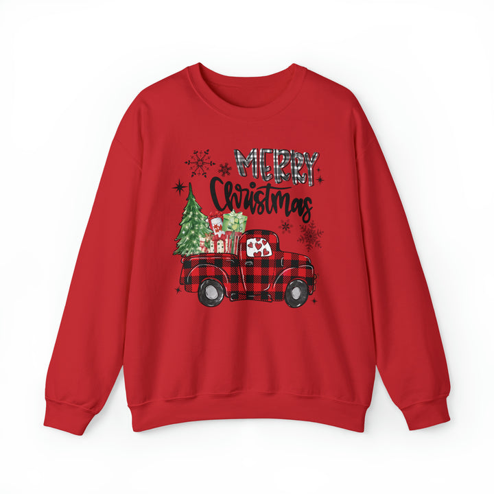 Merry Christmas Plaid Truck - Unisex Crew-Neck Sweatshirt