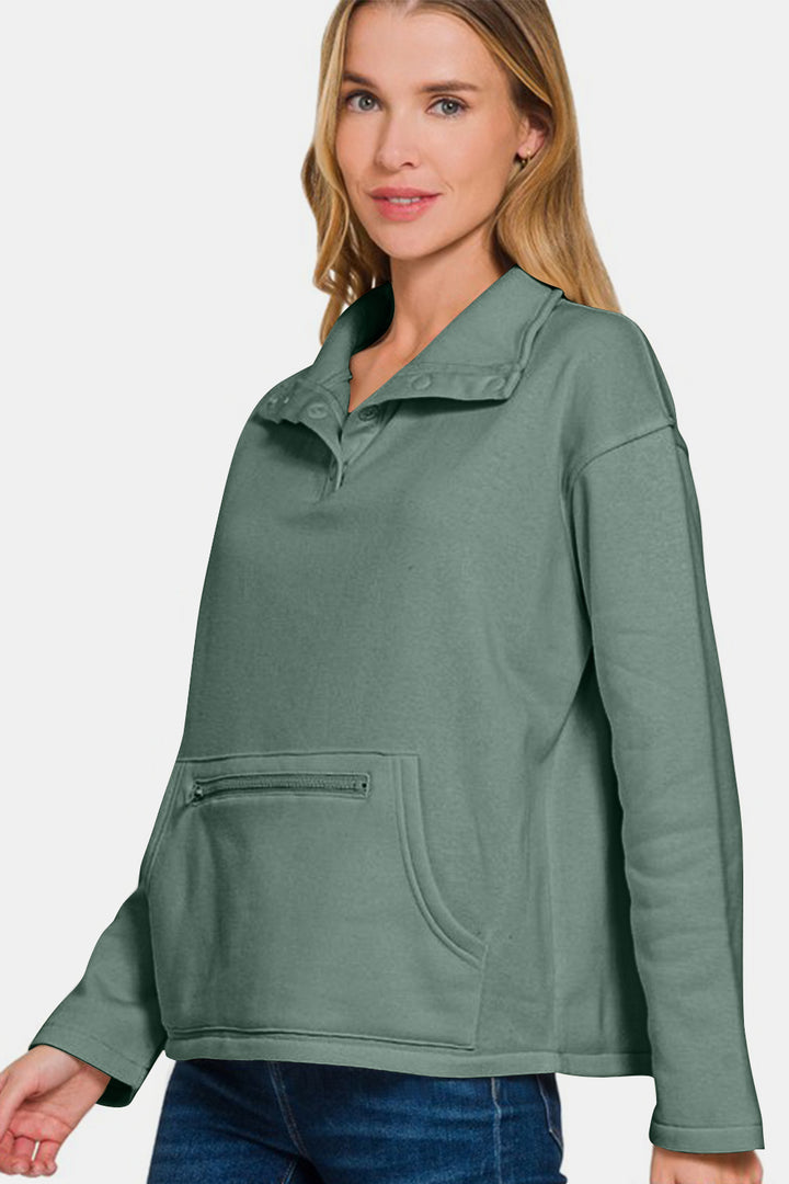 Plush Comfort Turtleneck Fleece Sweatshirt - Jade