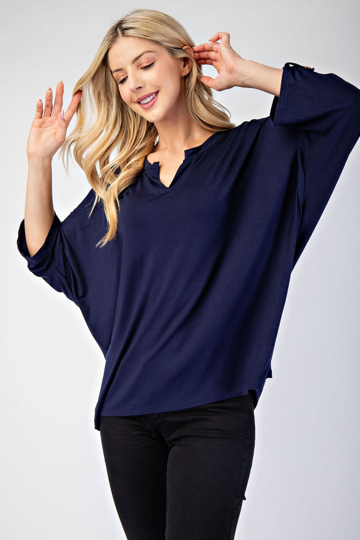 Effortless Days - 3/4-Sleeve Blouse - Navy