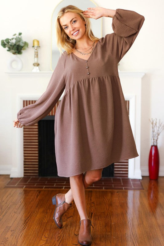 All The Joys Babydoll Dress - Mocha