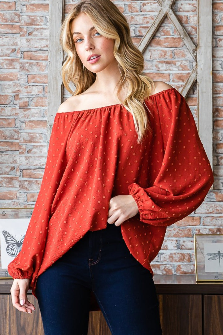 Touch Of Romance Swiss-Dot Off-Shoulder Top