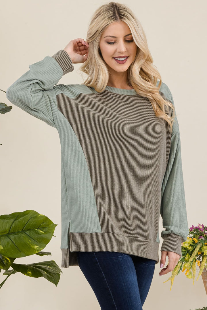 Letting It Go - High-Low Sweatshirt Top - Sage